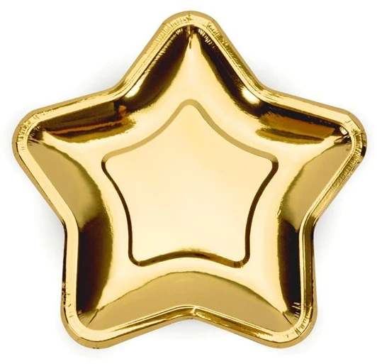 Party Deco Popierinės lėkštutės "Žvaigždė" auksinės 6vnt 18cm