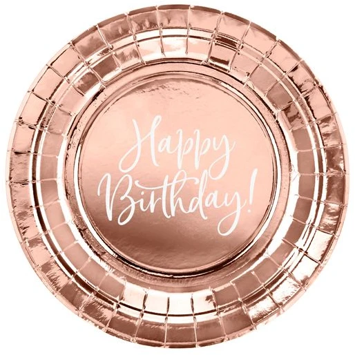 Party Deco Popierinės lėkštutės rausvos "Happy birthday" 6 vnt