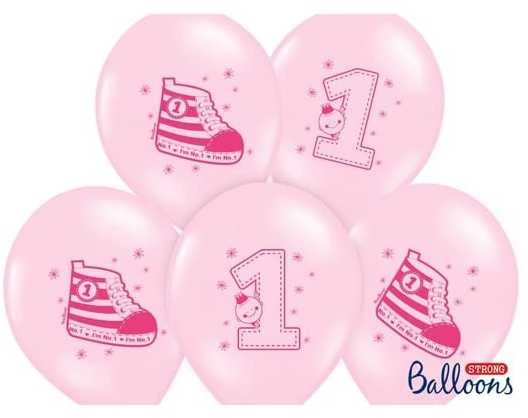Party Deco Balionų rinkinys "1 gimtadienis" rausvi 30cm 6 vnt
