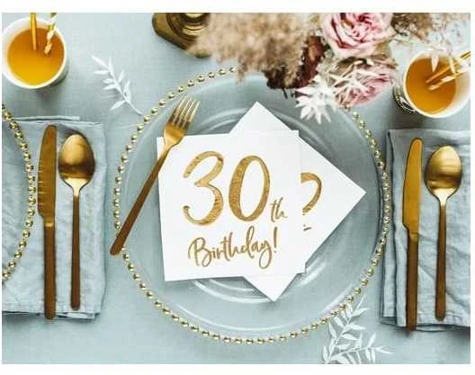 Party Deco Servetėlės 3 sluoksnių "30 gimtadienis" baltos