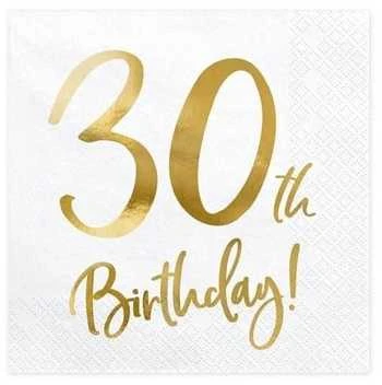 Party Deco Servetėlės 3 sluoksnių "30 gimtadienis" baltos