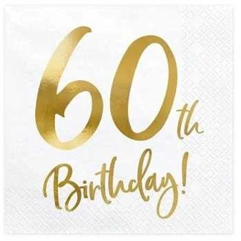 Party Deco Servetėlės 3 sluoksnių "60 gimtadienis" baltos