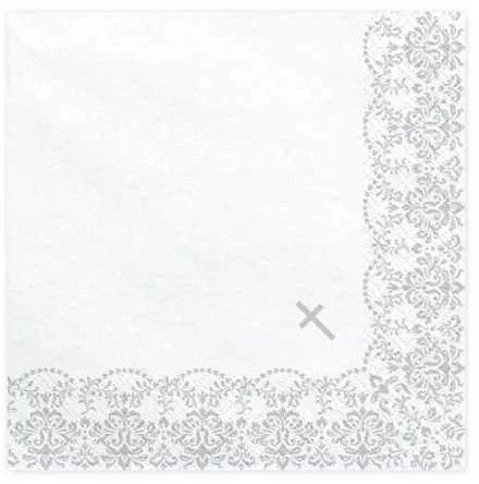 Party Deco PartyDeco servetėlės komunijai su ornamentu, 33x33cm, atlasinės
