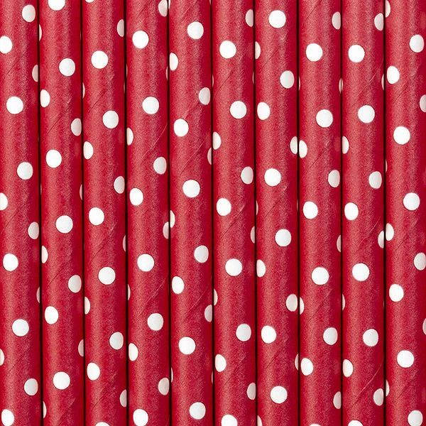 Party Deco Popieriniai šiaudeliai raudoni su taškiukais