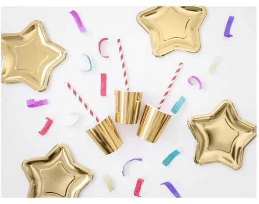 Party Deco Popierinės lėkštutės auksinės "Žvaigždė" 6vnt 23cm