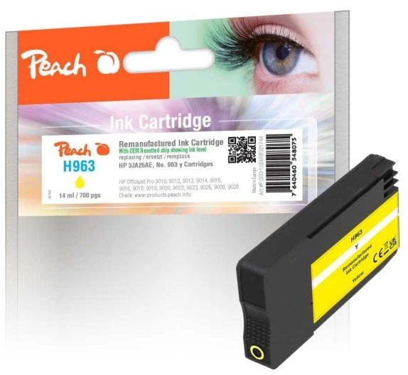 Peach Patrone HP Nr.963 3JA25AE geltona OEM rašalo lygio nustatymo iš naujo restauruota