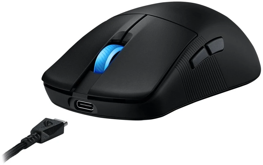 ASUS ROG Harpe Ace Mini belaidė žaidimų pelė, optinis jutiklis, 42,000 DPI, 5 mygtukai, juoda, abiejų rankų, USB Type-C ir Bluetooth ryšys