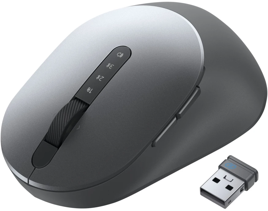 DELL Pro Plus Pelė - MS5320W, dešinei rankai, Optinė, RF belaidė + Bluetooth, 1600 DPI, Pilkas, Titanium