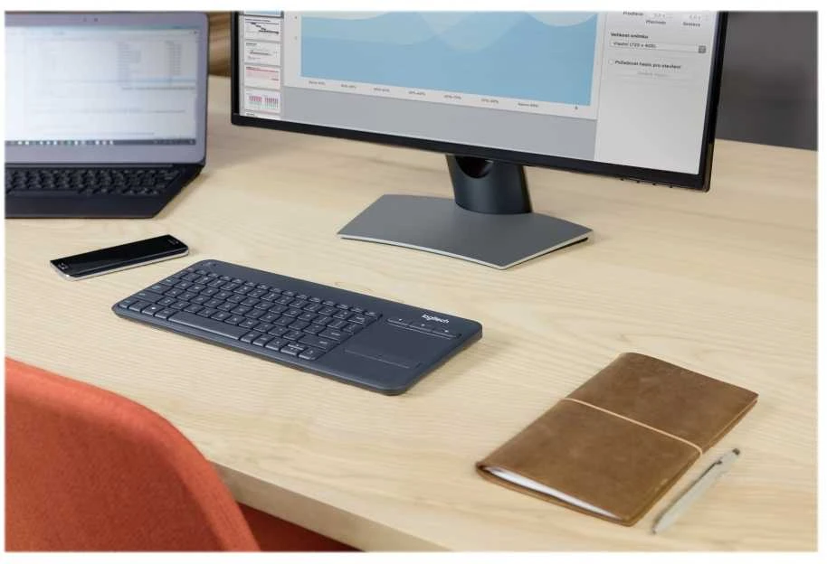 Belaidė klaviatūra Logitech K400 Plus su jutikliniu kilimėliu, US išdėstymas, Juoda