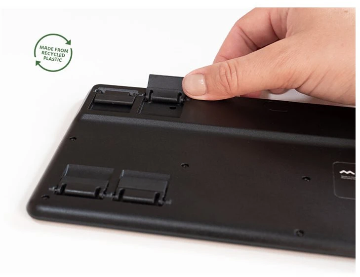 Mousetrapper tipo mini belaidė klaviatūra QWERTY JK USB-C ir „Bluetooth“, mini, laidinė ir belaidė, USB + RF belaidė + „Bluetooth“, QWERTY, juoda