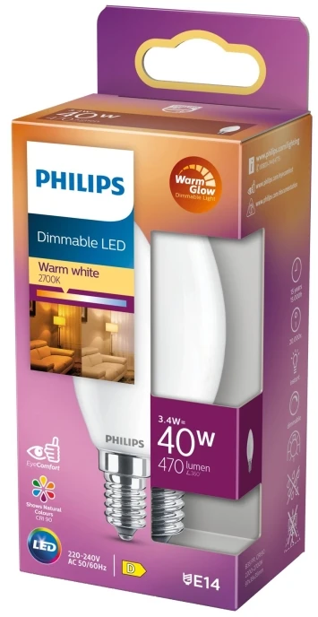 Philips LED lempa E14 B35 3,4 W 822-827 K 470 LM DIM