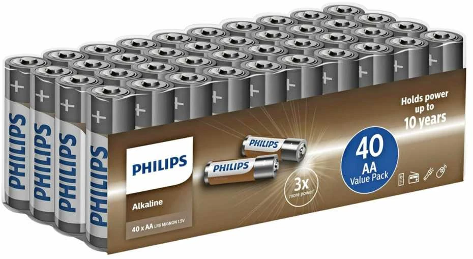 Philips AA baterijos, 40 vienetų pakuotė