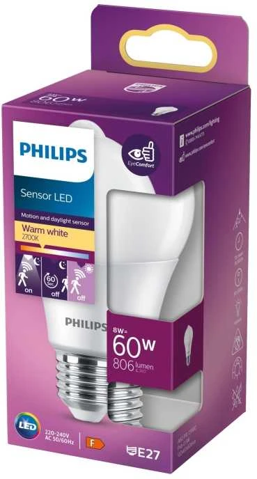 „Philips“ lemputė 60 W A60 E27, 8 W, 60 W, E27, 806 lm, 15000 h, Šiltai balta