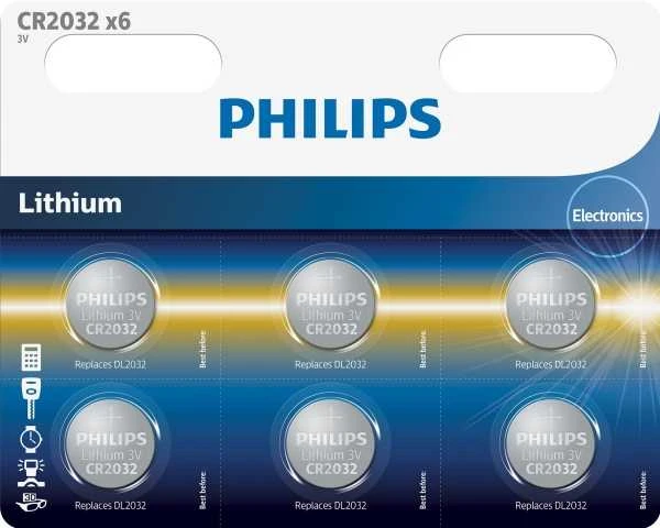 Philips CR2032 ličio baterijų pakuotė po 6 vienetus