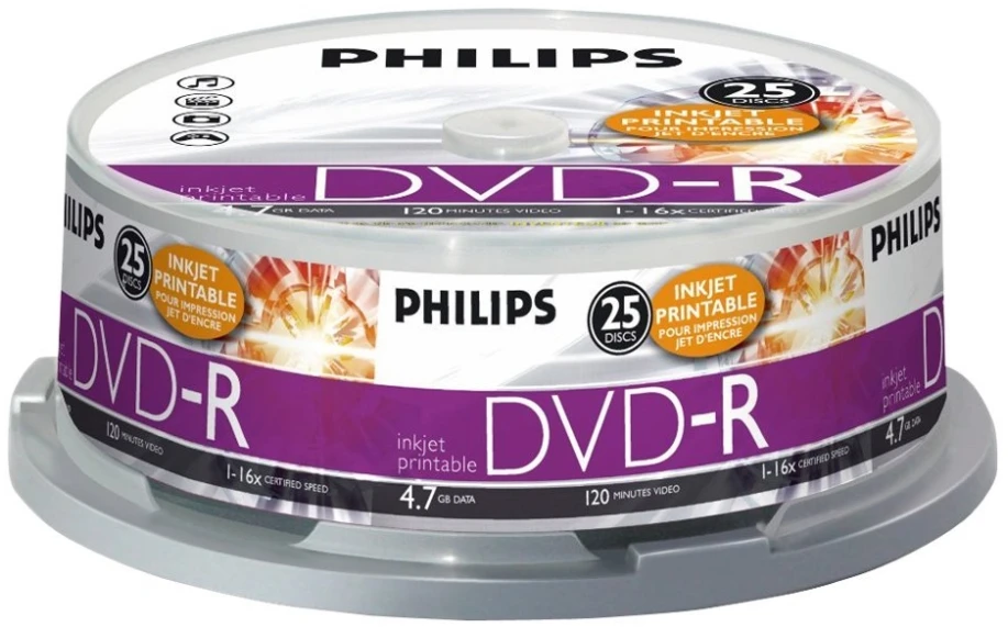 1x25 Philips DVD-R 4,7GB 16x IW SP