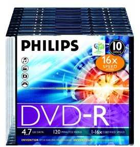 1x10 Philips DVD-R 4,7GB 16x SL