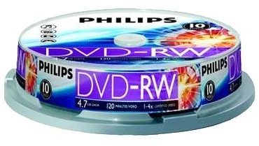 1x10 Philips DVD-RW 4,7GB 4x SP