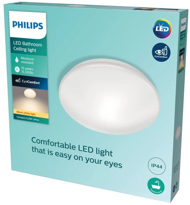 Plafoniera LED Philips Canopus CL259, 20W, 2000 lm, lumina calda(2700K) ,IP44, 39cm, Metal/Plastic, Alb