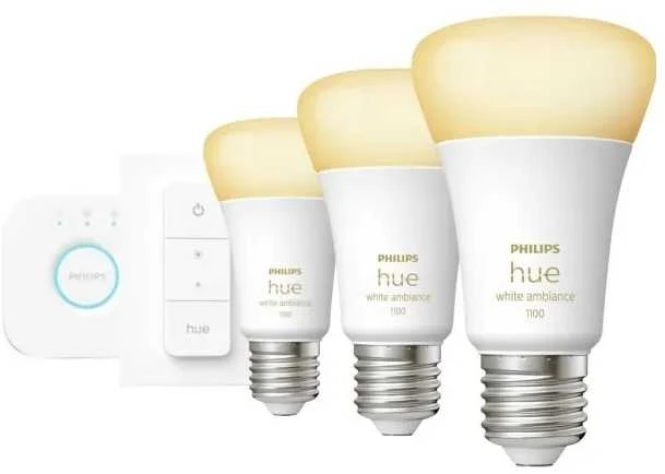 Išmanaus apšvietimo rinkinys Philips Hue 3x E27 lemputės + reguliatoriaus jungiklis