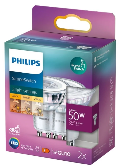 Philips LED prožektorius 50W PAR16 GU10 x2 2700/2500/2200K 355lm 15000h
