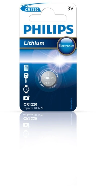 Philips Minicells baterija CR1220/00B, įkraunama baterija, 3 V, sidabrinė, 0,7 g, 40 x 60 x 1 mm, 41 x 61 x 62 mm