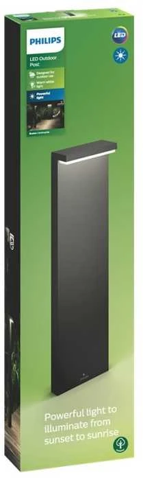 Stalp LED pentru iluminat exterior Philips Bustan, 2x4.5W (70W), 1000 lm, lumina neutra (4000K), dimabila, IP44, 770x220x90mm, Antracit