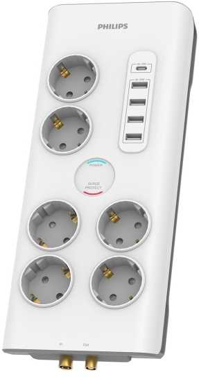 Listwa zasilająca Philips ochrona przeciwprzepięciowa 6 gniazd + 4 x USB-A + 1 x USB-C
