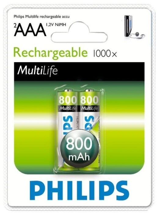 Mercury Įkraunama baterija Philips AAA 800 mAh 2 lizdinės plokštelės