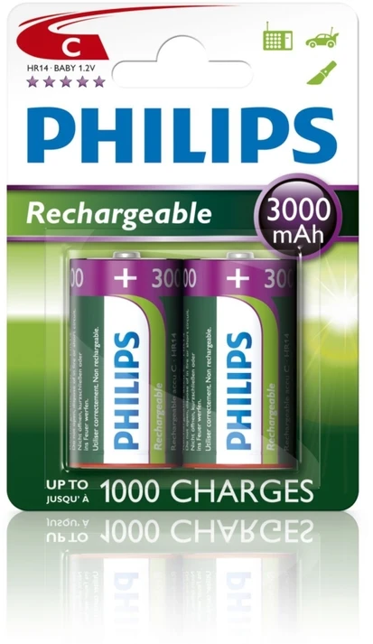 Philips HR14 C įkraunamos 3000 mAh baterijos, 2 vnt.
