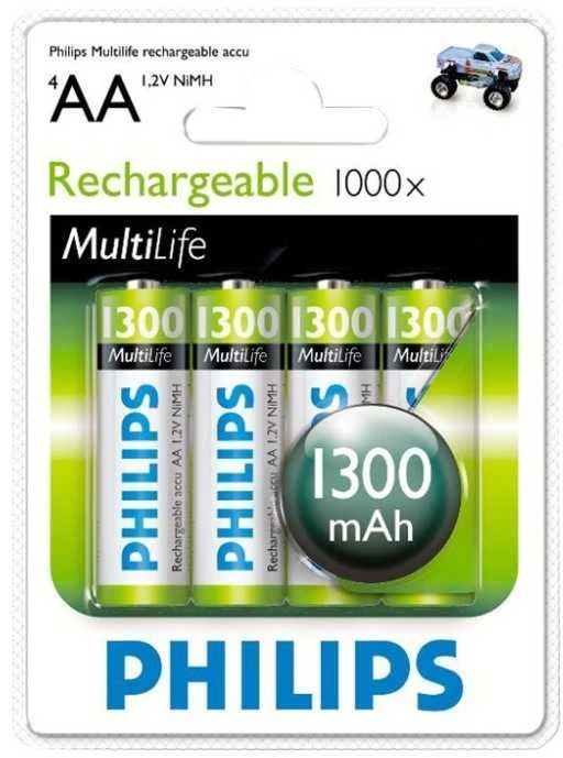 Philips įkraunama baterija R6B4A130/10, Įkraunama baterija, Nikelio-metalo hidrido (NiMH), 1,2 V, 1300 mAh, 2 metai, 78 g