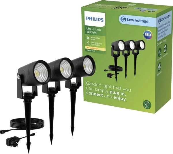 Philips Reuel antžeminiai šviestuvai 2700K 929004659301 ES, žema įtampa, juoda