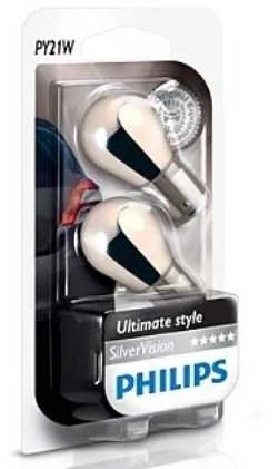 Philips Lempučių komplektas 12496SVB2 21W 12V BAU15s PY21W Sidabrinis VISION