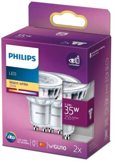 „Philips“ LED lemputė GU10 3,5 W, 255 lm, 2700 K, 2 vnt.