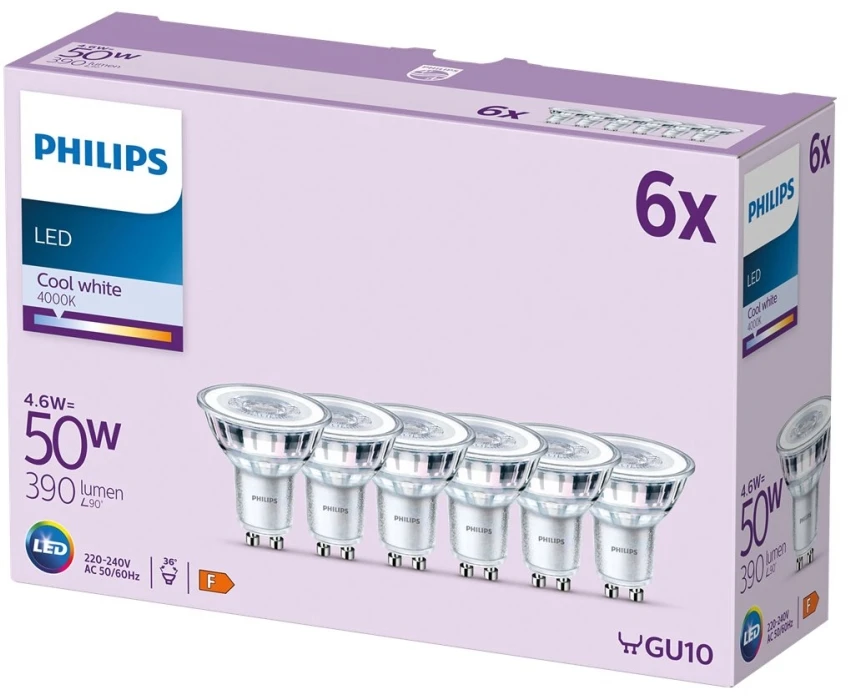 Signify Philips LED classic Lampe 50W GU10 Zimna biel 390 lm Sidabrinė 6erP