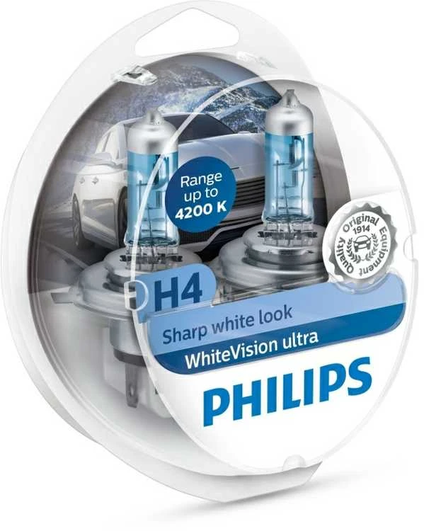 Philips lemputės Baltas Vision Ultra, +60% H4, 60/55W, DUO 12342WV