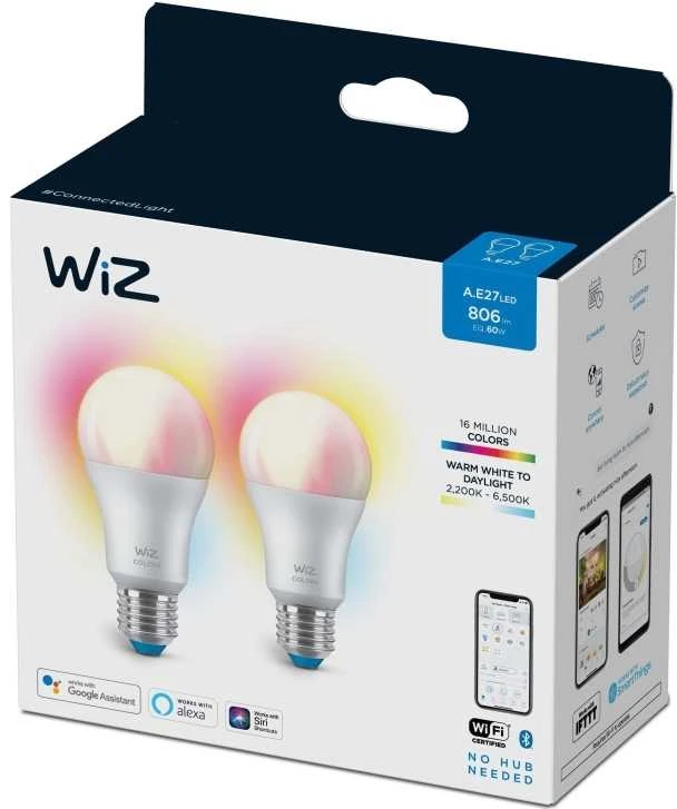 WiZ išmanioji lempa, E27, RGBW - visų spalvų ir atspalvių baltos šviesos, Wi-Fi, 806 lm, 2 pak.