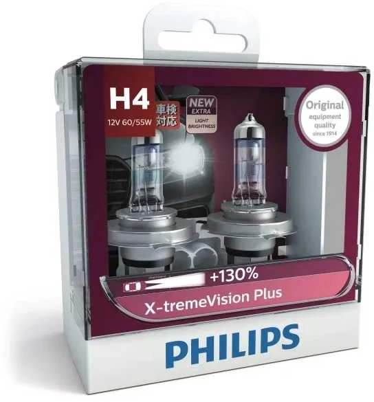 Philips lemputės X-TremeVision +150%, H4, 60/55W, DUO 12342XVPS2
