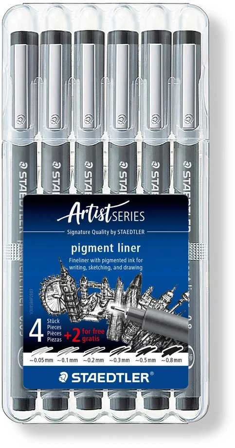 Braižiklis Staedtler PigmentLiner, rinkinyje 6 skirtingi pločiai