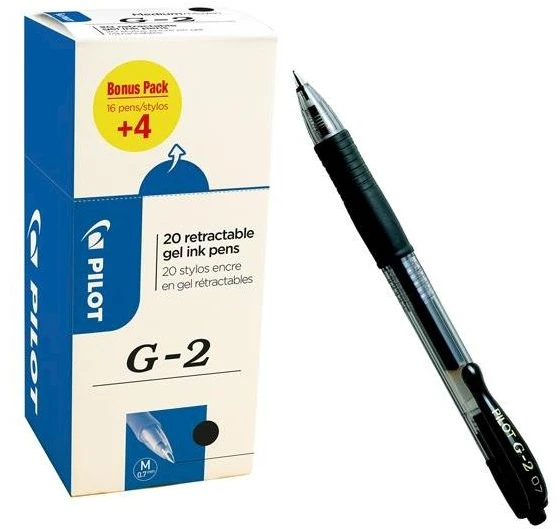 Pilot Pen Pilot G-2 VERTĖS RINKINYS, Ištraukiamas gelio rašiklis, Juoda, Juoda, Vidutinio dydžio, Apvalus, 0,39 mm