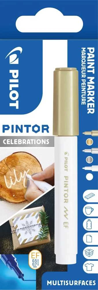 Pilot Pen „Pilot Pintor“, 3 vnt., Auksinė, Sidabrinė, Balta, Smulkus galiukas, Įvairių spalvų, Apvalus, 2,3 mm