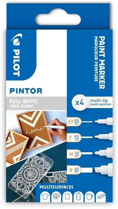 Pilot Pen „Pilot Pintor“, 4 vnt., Balta, Teptukas/Plonas antgalis, Balta, Apvali, Vandeniniai dažai