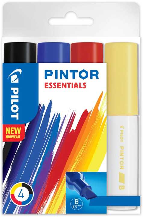 Pilot Pen „Pilot Pintor“, 4 vnt., Juoda, Mėlyna, Raudona, Geltona, Šepetėlio antgalis, Įvairių spalvų, Apvalus, 8 mm