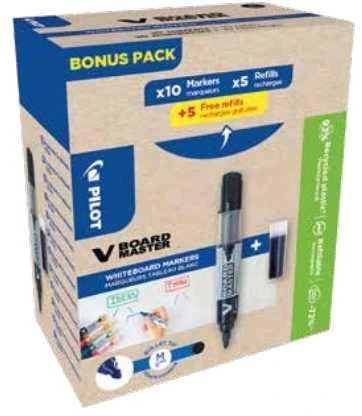 Pilot Pen Pilot V-Board Master mėlynas lentos markeris 10 vnt. + 10 papildymo talpų