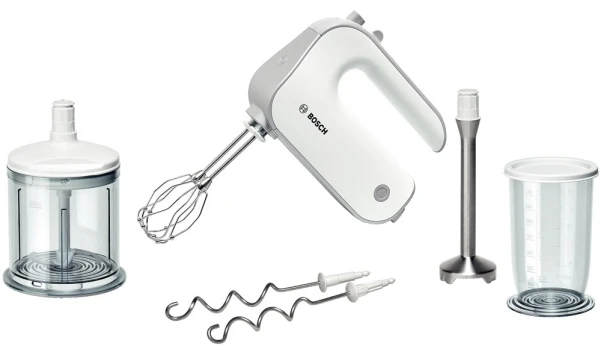 Plakiklis Bosch MFQ4080, Hand mixer, Sidabrinis, Baltas, 1.4 m, Mygtukai, 500 W, 220 - 240 V