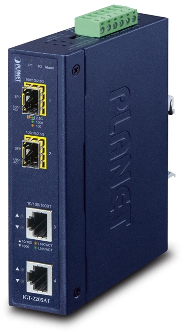 Šakotuvas Konversijos įrenginys šviesolaidžiui Planet PLANET IP30 2x GE į 2-Port SFP Media Converter IGT-2205AT