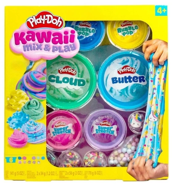 Play-Doh Kawaii Mix & Play modeliuojamoji masė, 6 vnt. rinkinys