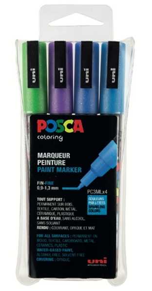 Posca žymeklių rinkinys PC-3M 4 vnt. blizgučių spalvų, šaunios