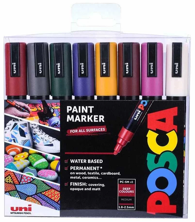 Posca - PC5M - Vidutinio galiuko rašiklis - Sodrios spalvos, 8 vnt.