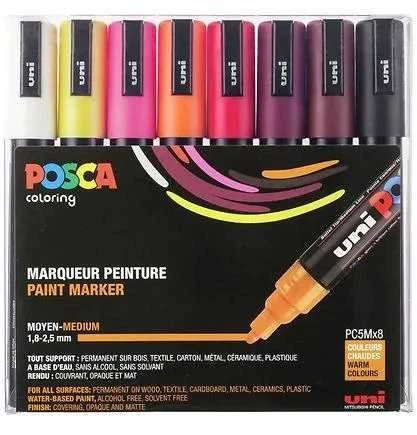 Posca - PC5M - Vidutinio galiuko rašikliai - Šiltos spalvos, 8 vnt.
