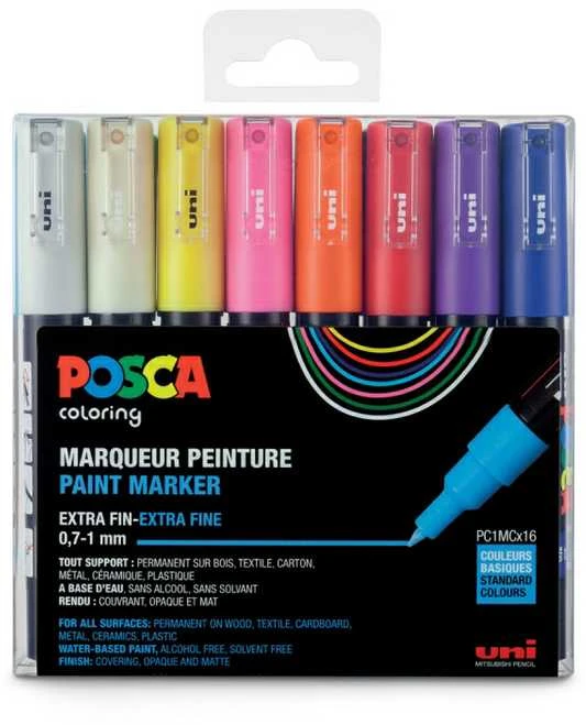 Posca - PC1MC - Ypač plonas rašiklis - Pagrindinės spalvos, 16 vnt.